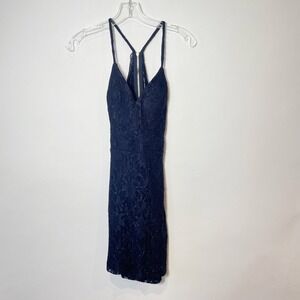 City Triangles Sleeveless Lace Cocktail Prom Dress Navy Blue 3 V-neck Backless